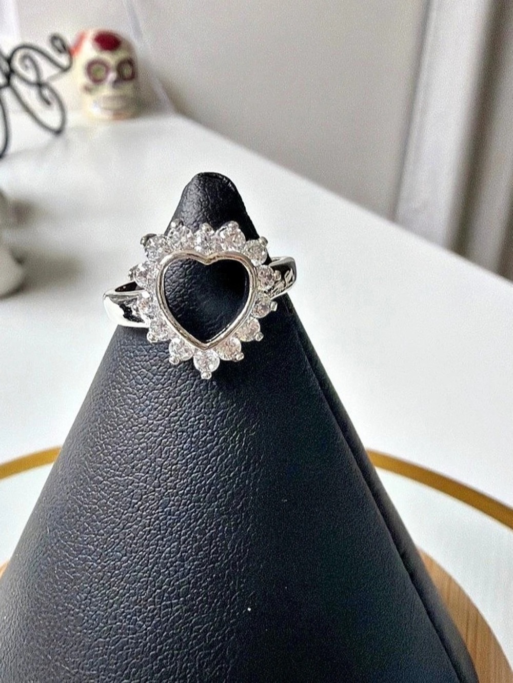 Heart Statement Ring in Silver & Black Like New